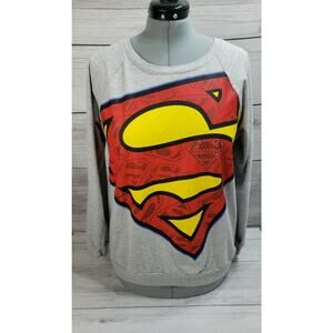 Superman DC Comics Women's Pullover Sweatshirt Heathered Gray Studded